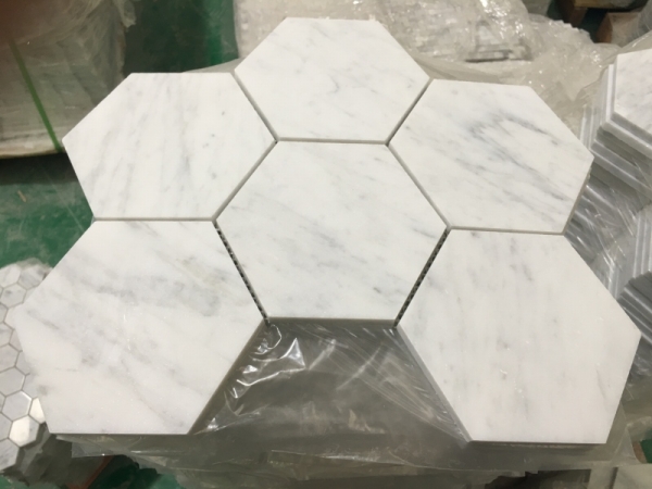 4 inch Hexagon Carrara White Marble Mosaic