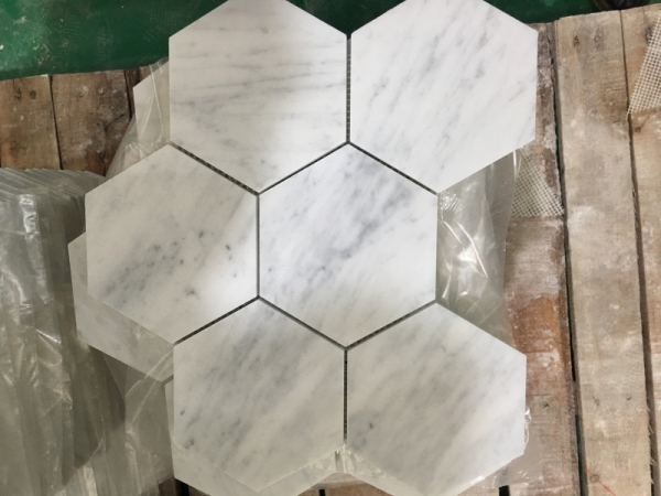 4 inch Hexagon Carrara White Marble Mosaic
