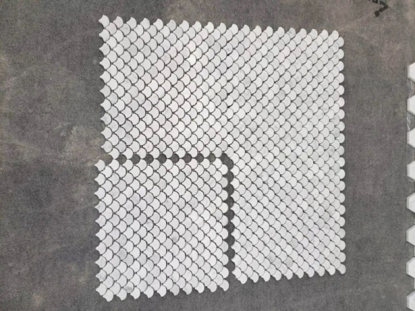 Carrara White Mini Fish Scale Fan Shaped Mosaic Tile 