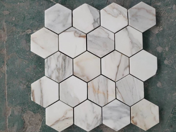 3 inch Hexagon Calacatta White Marble Mosaic