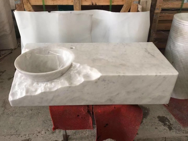 Rectangular Carved Carrara White Marble Basin