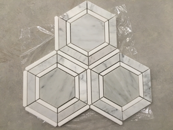 Hexagon Carrara & Thassos White Marble Mosaic