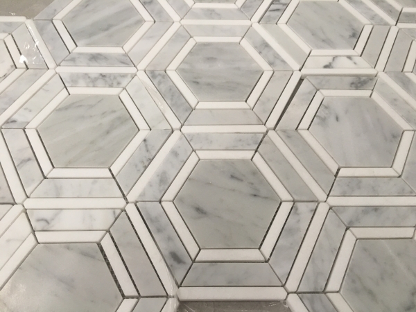 Hexagon Carrara & Thassos White Marble Mosaic