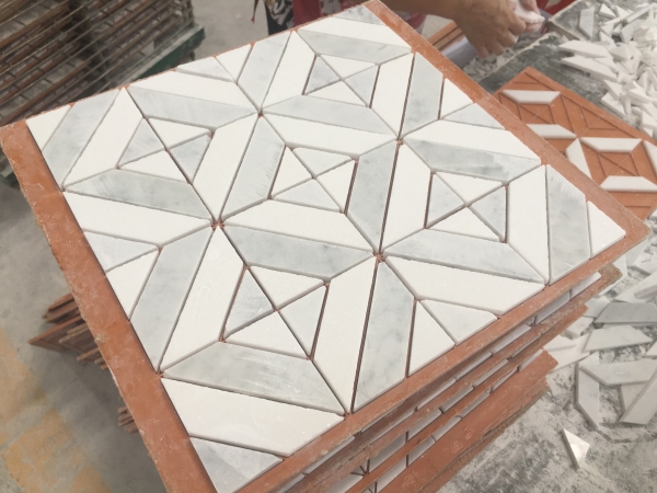 Carrara & Thassos White Diagonal Window Pane Pattern Marble Mosaic