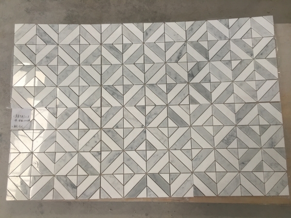 Carrara & Thassos White Diagonal Window Pane Pattern Marble Mosaic