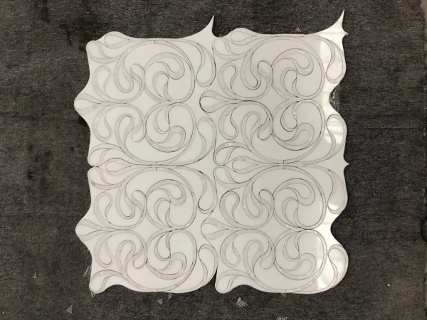 Waterjet Thassos White Marble Mix Mother Of Pearl Flower Mosaic