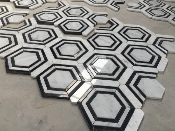 Hexagon Carrara & Nero Marquina Marble Mosaic