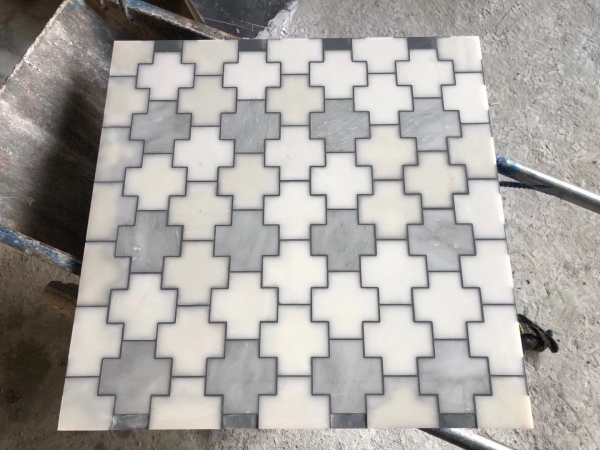 Waterjet Whtie & Grey Marble Mosaic Tile