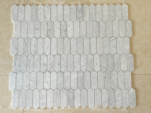 Bianco Carrara White Picket Honed Marble Mosaic Tile