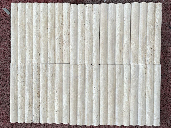 Fluted cream travertine honed tiles